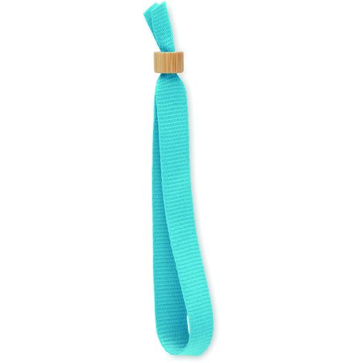 eine blaue krawatte mit einer holzschelle auf einem weißen hintergrund Armband RPET-Polyester FIESTA (Bild 1)