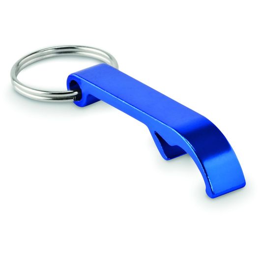 ein blauer metallflaschenöffner auf weißem hintergrund Schlüsselring mit Kapselheber OVIKEY (Bild 1)