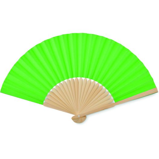ein grüner ventilator mit einem holzgriff auf einem weißen hintergrund Fächer FANNY PAPER (Bild 1)
