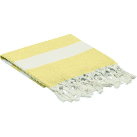 ein gelbes und weiß gestreiftes handtuch auf weißem hintergrund Hamman handdoek 140 gr/m² AGOURA (Bild 1)