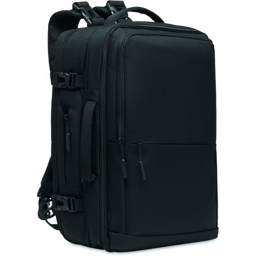 ein schwarzer rucksack mit einem laptopfach befestigt Rucksack 600D RPET SOPHIS (Bild 1)