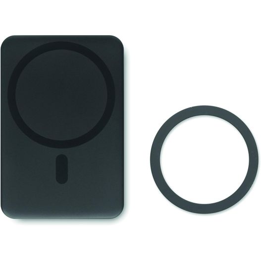 eine schwarze vorrichtung mit einem ring und einem ring Powerbank mit Ladestation 15W DOUBLETIC (Bild 1)