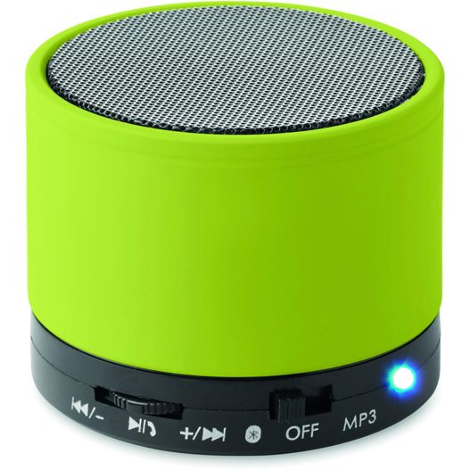 ein grüner lautsprecher mit blauem licht darauf Wireless Lautsprecher, rund ROUND BASS (Bild 1)