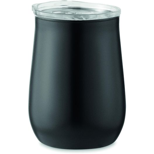 eine schwarze tasse mit deckel und stroh Becher recycelter Edelstahl URSA (Bild 1)