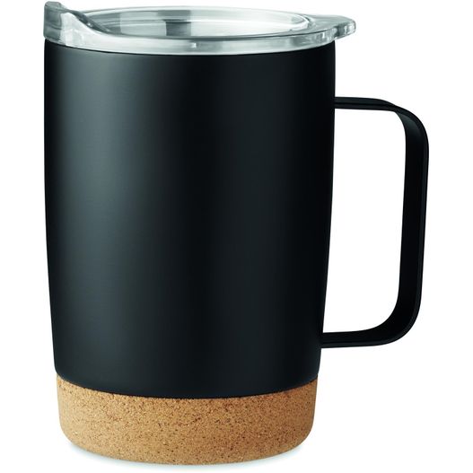 ein schwarzer kaffeebecher mit korkdeckel Dubbelwandige drinkbeker 300ml RUBY (Bild 1)