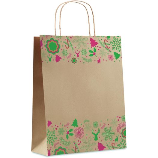 eine braune papiertasche mit einem floralen design Geschenktüte, medium BAO MEDIUM (Bild 1)