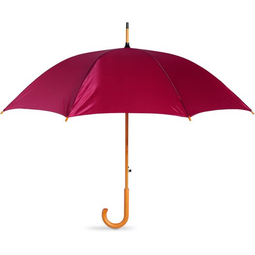 ein roter schirm mit einem hölzernen griff auf weißem hintergrund Automatikschirm mit Holzgriff CUMULI (Bild 1)