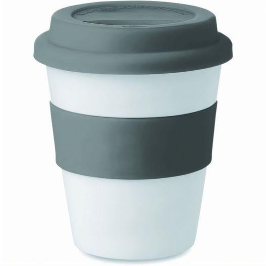 eine tasse mit einer schwarzen band um sie herum PP Becher mit Silikon-Deckel ASTORIA (Bild 1)