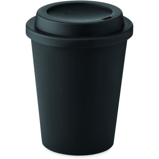 eine schwarze tasse mit deckel und deckel Doppelwandiger Becher PP 300ml NOLA (Bild 1)