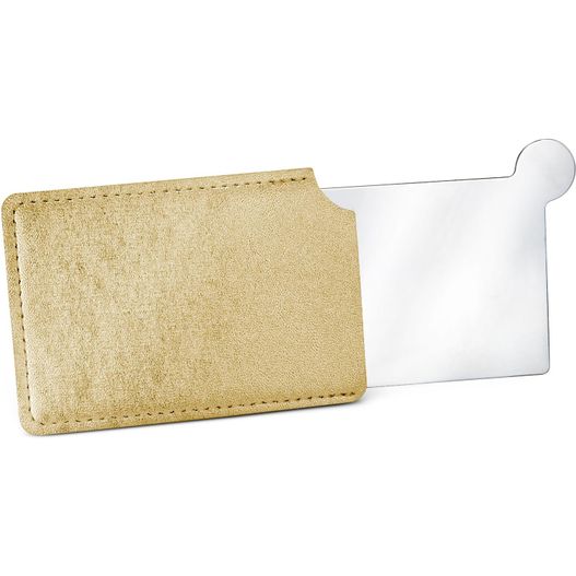 eine geldbörse mit einem daran befestigten kartenhalter Taschenspiegel aus Edelstahl, im Etui (gold) (Bild 1)