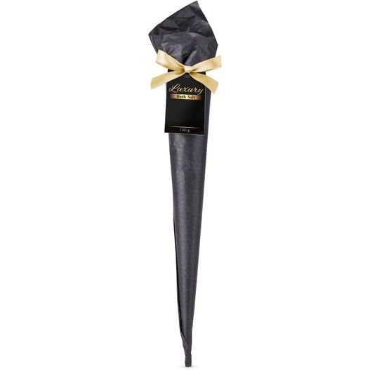 ein schwarzer regenschirm mit einem bogen darauf Badesalz Luxury, Duftrichtung Vanille, Geschenktüte in Schwarz, 100 Gramm (Bild 1)
