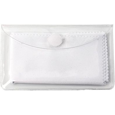 Produktabbildung Brillenputztuch - Mikrofasertuch 15 x 15 cm, in transparentem Schutzetui mit Klettpunkt Brillenputztuch - Mikrofasertuch 15 x 15 cm, in transparentem Schutzetui mit Klettpunkt