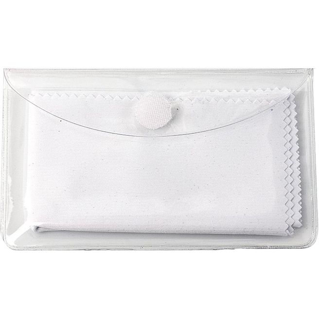 Brillenputztuch - Mikrofasertuch 15 x 15 cm, in transparentem Schutzetui mit Klettpunkt