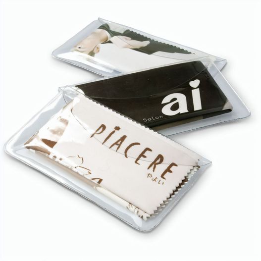 Brillenputztuch - Mikrofasertuch 20 x 20 cm, in transparentem Schutzetui mit Klettpunkt (Bild 1)