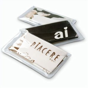 Brillenputztuch - Mikrofasertuch 18 x 18 cm, in transparentem Schutzetui mit Klettpunkt