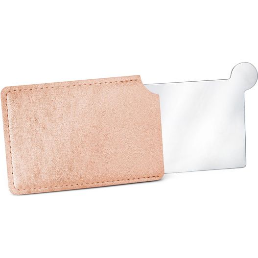 eine geldbörse mit einem daran befestigten kartenhalter Taschenspiegel aus Edelstahl, im Etui (rosé) (Bild 1)
