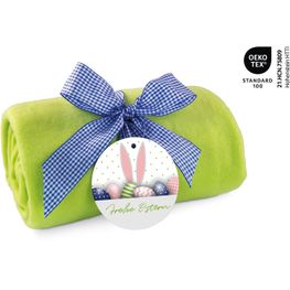 Fleecedecke Frohe Ostern - apfelgrün - 120 x 150 cm, 180 g/m²