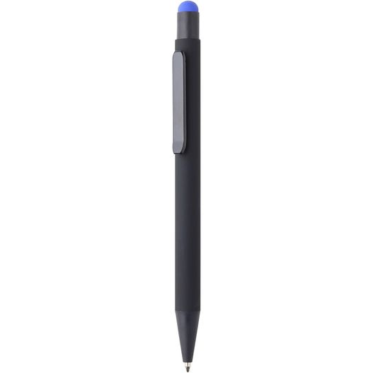 ein stift mit blauer spitze auf weißem hintergrund Druckkugelschreiber FLORES Soft & Touch Black (Bild 1)