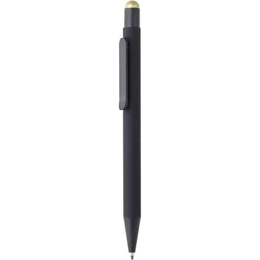 ein stift mit schwarzem körper und goldspitze Druckkugelschreiber FLORES Soft & Touch Black (Bild 1)