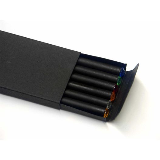 eine box mit sechs schwarzen bleistiften mit farbigen bleistiften in ihnen Holzbleistift LAROS Crystal 6-er Set (Bild 1)