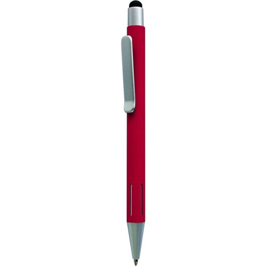 ein roter stift mit einer silbernen spitze und einer schwarzen spitze Druckkugelschreiber RAVA Soft & Touch (Bild 1)