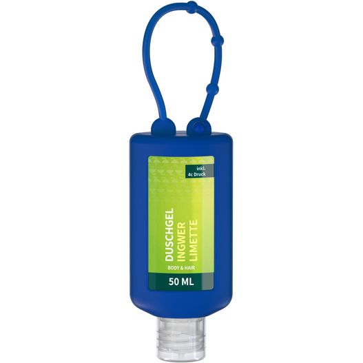 Produktabbildung Duschgel Ingwer-Limette, 50 ml Bumper blau, Body Label (R-PET) Duschgel Ingwer-Limette, 50 ml Bumper blau, Body Label (R-PET) (Bild 1)