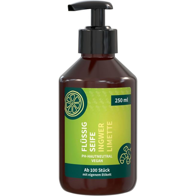 Produktabbildung Flüssigseife Ingwer-Limette, 250 ml, Body Label (R-PET) Flüssigseife Ingwer-Limette, 250 ml, Body Label (R-PET)