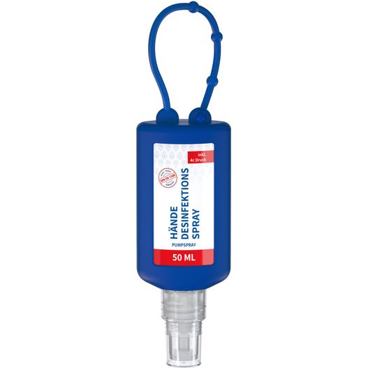 Produktabbildung Hände-Desinfektionsspray (DIN EN 1500), 50 ml Bumper blau, Body Label (R-PET) Hände-Desinfektionsspray (DIN EN 1500), 50 ml Bumper blau, Body Label (R-PET) (Bild 1)
