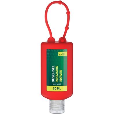 Duschgel Rosmarin-Ingwer, 50 ml Bumper rot, Body Label (R-PET)