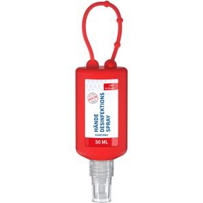 Hände-Desinfektionsspray (DIN EN 1500), 50 ml Bumper rot, Body Label (R-PET)