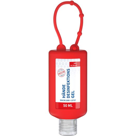 Hände-Desinfektionsgel (DIN EN 1500), 50 ml Bumper rot, Body Label (R-PET) (Bild 1)