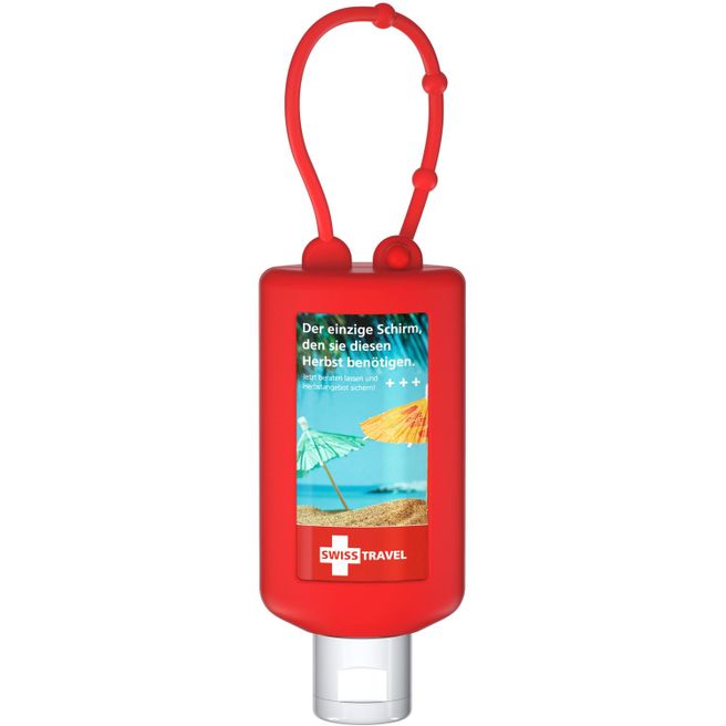 Produktabbildung Sonnenmilch LSF 30 (sens.), 50 ml Bumper (rot), Body Label (R-PET) Sonnenmilch LSF 30 (sens.), 50 ml Bumper (rot), Body Label (R-PET)