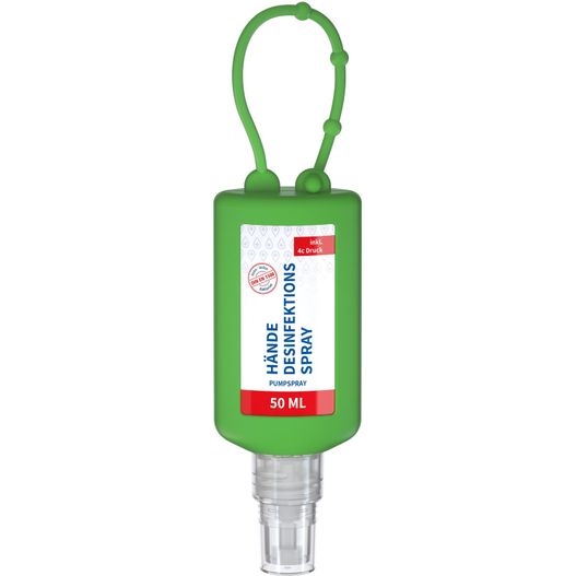Produktabbildung Hände-Desinfektionsspray (DIN EN 1500), 50 ml Bumper grün, Body Label (R-PET) Hände-Desinfektionsspray (DIN EN 1500), 50 ml Bumper grün, Body Label (R-PET) (Bild 1)