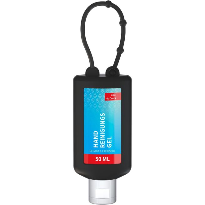 Produktabbildung Handreinigungsgel, 50 ml Bumper (schwarz), Body Label (R-PET) Handreinigungsgel, 50 ml Bumper (schwarz), Body Label (R-PET)