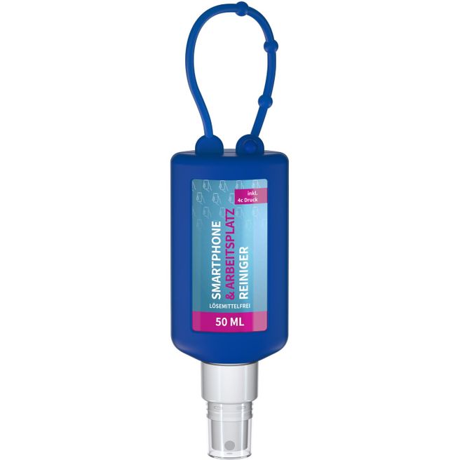 Smartphone & Arbeitsplatz-Reiniger, 50 ml Bumper blau, Body Label (R-PET)