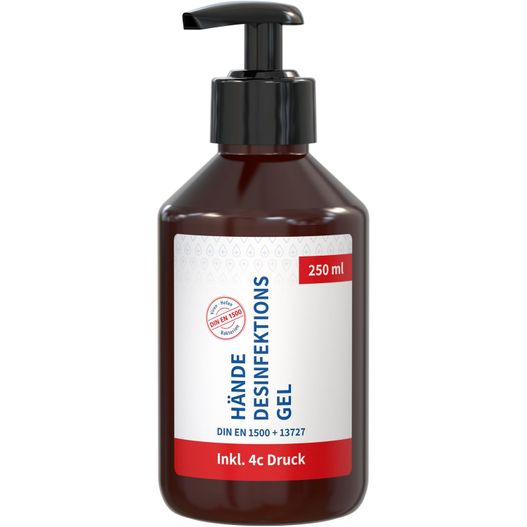 Produktabbildung Hände-Desinfektionsgel (DIN EN 1500), 250 ml, Body Label (R-PET) Hände-Desinfektionsgel (DIN EN 1500), 250 ml, Body Label (R-PET) (Bild 1)