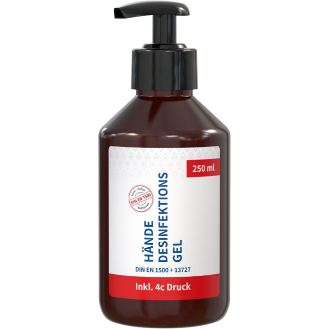 Produktabbildung Hände-Desinfektionsgel (DIN EN 1500), 250 ml, Body Label (R-PET) Hände-Desinfektionsgel (DIN EN 1500), 250 ml, Body Label (R-PET)