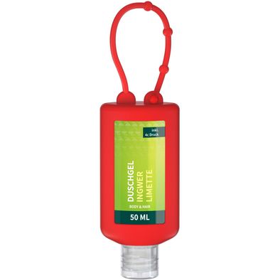 Duschgel Ingwer-Limette, 50 ml Bumper rot, Body Label (R-PET)