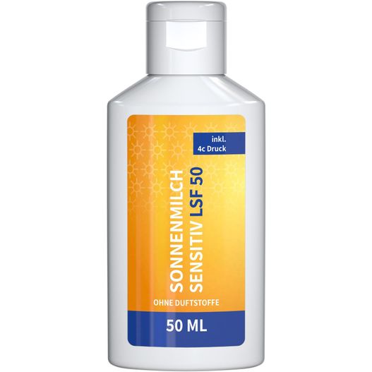 Produktabbildung Sonnenmilch LSF 50 (sens.), 50 ml, Body Label (R-PET) Sonnenmilch LSF 50 (sens.), 50 ml, Body Label (R-PET) (Bild 1)