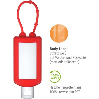 Produktabbildung Sonnenmilch LSF 50 (sens.), 50 ml Bumper (rot), Body Label (R-PET) Sonnenmilch LSF 50 (sens.), 50 ml Bumper (rot), Body Label (R-PET)