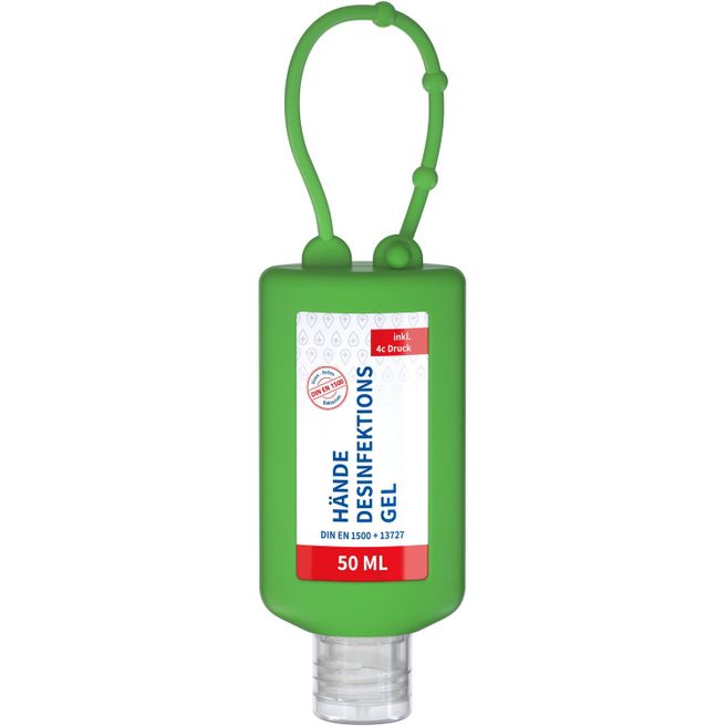 Hände-Desinfektionsgel (DIN EN 1500), 50 ml Bumper grün, Body Label (R-PET)