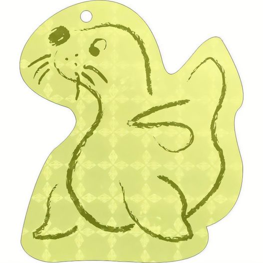 ein gelbes siegeltierförmiges ornament Anhänger A-12 Robbe 55 x 64 mm (Bild 1)