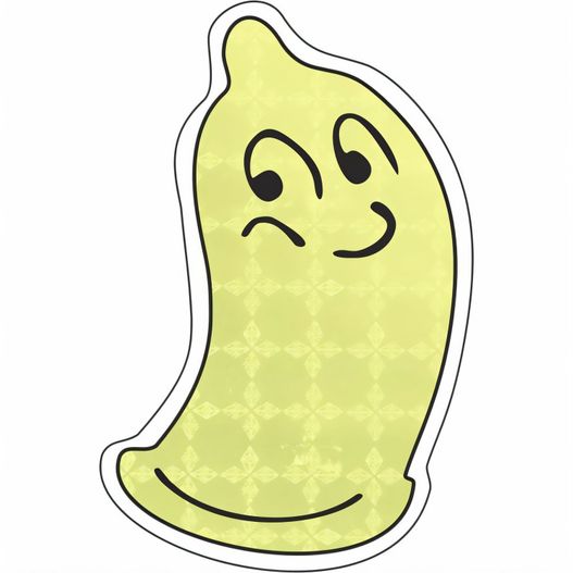 eine cartoon-banane mit einem traurigen gesicht Sticker S-12 Kondom 44 x 70 mm (Bild 1)