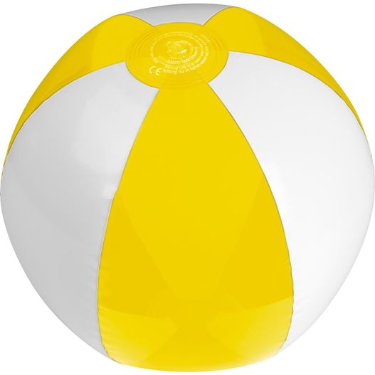 ein strandball mit einem gelben und weißen streifen Strandball Montepulciano (Bild 1)