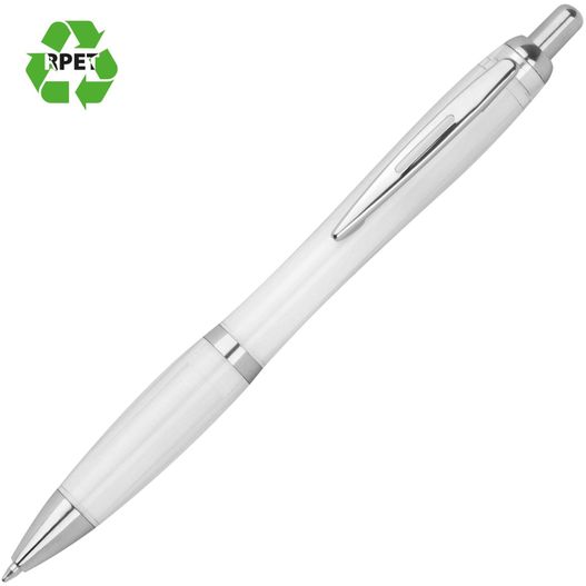 ein stift mit einem weißen fass und silberspitze RPET Kugelschreiber Alken (Bild 1)