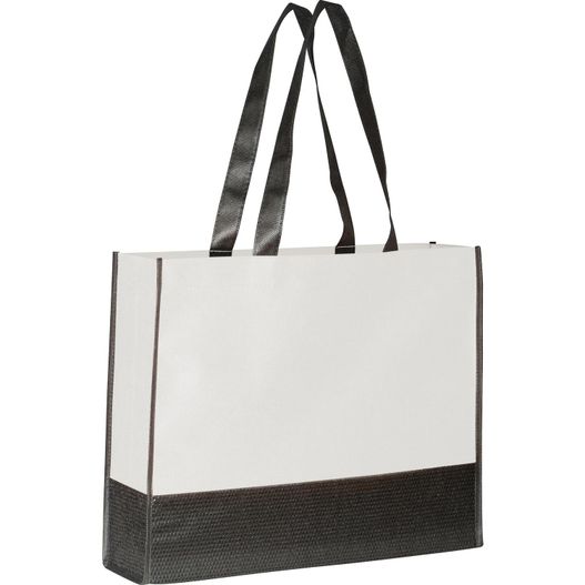 eine weiße und schwarze einkaufstasche mit schwarzem streifen Non Woven Tasche Zagreb (Bild 1)