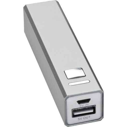 eine silberne powerbank mit einem usb-port Metallpowerbank Port Hope (Bild 1)