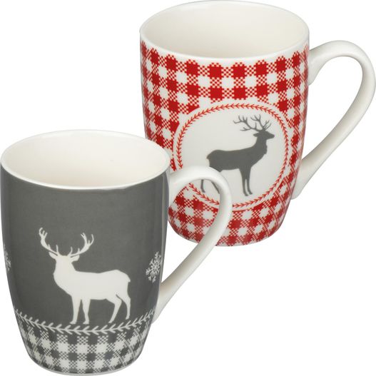 zwei tassen mit einem hirsch und einem plaid-design 2er Weihnachtstassenset Ankara (Bild 1)
