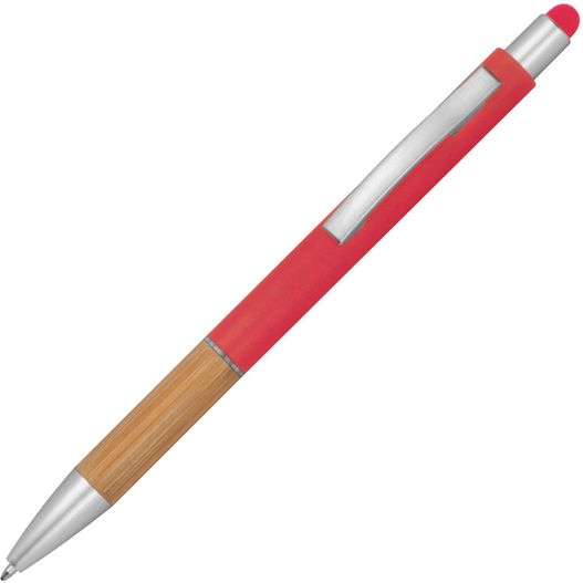 ein roter stift mit einer silbernen spitze und einem holzfass Kugelschreiber mit Touchfunktion Tripoli (Bild 1)