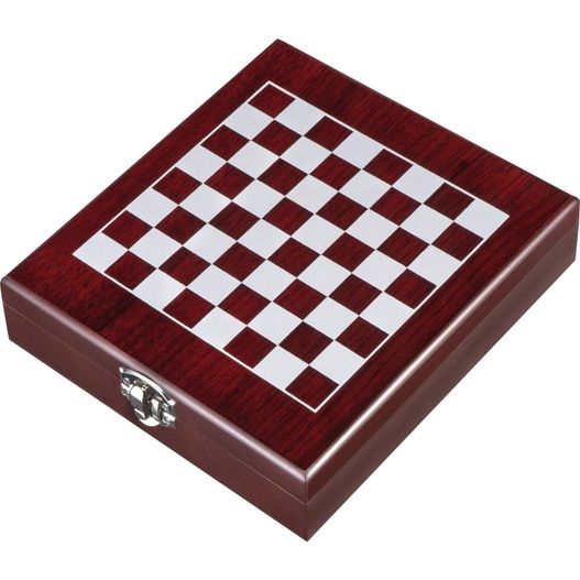 ein hölzernes schachbrett mit einem checkerboard in der mitte Schach Weinset San Gimignano (Bild 1)